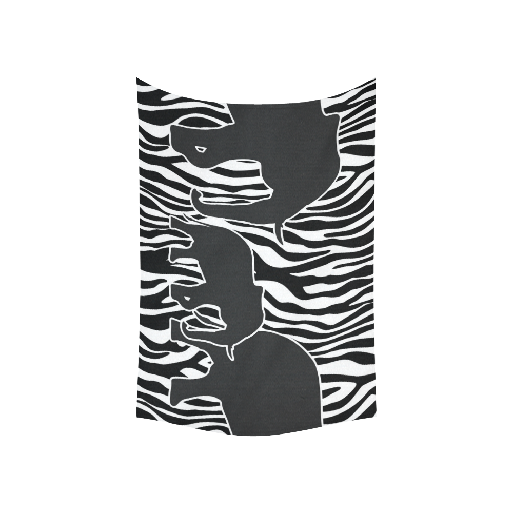ELEPHANTS to ZEBRA stripes black & white Cotton Linen Wall Tapestry 60"x 40"