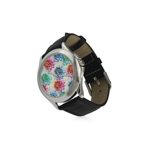Colorful Dahlias Women's Classic Leather Strap Watch(Model 203)