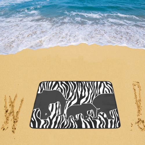 ELEPHANTS to ZEBRA stripes black & white Beach Mat 78"x 60"