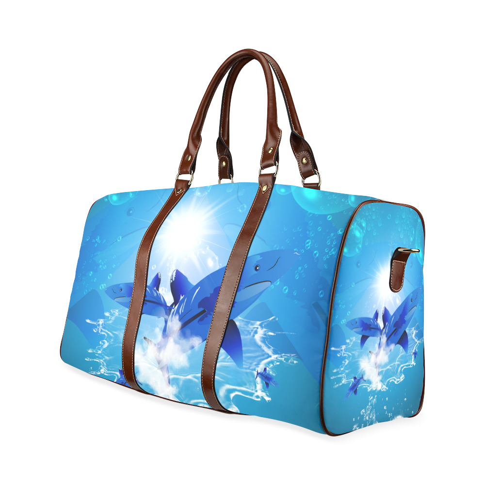 The cartoon sharks Waterproof Travel Bag/Large (Model 1639)