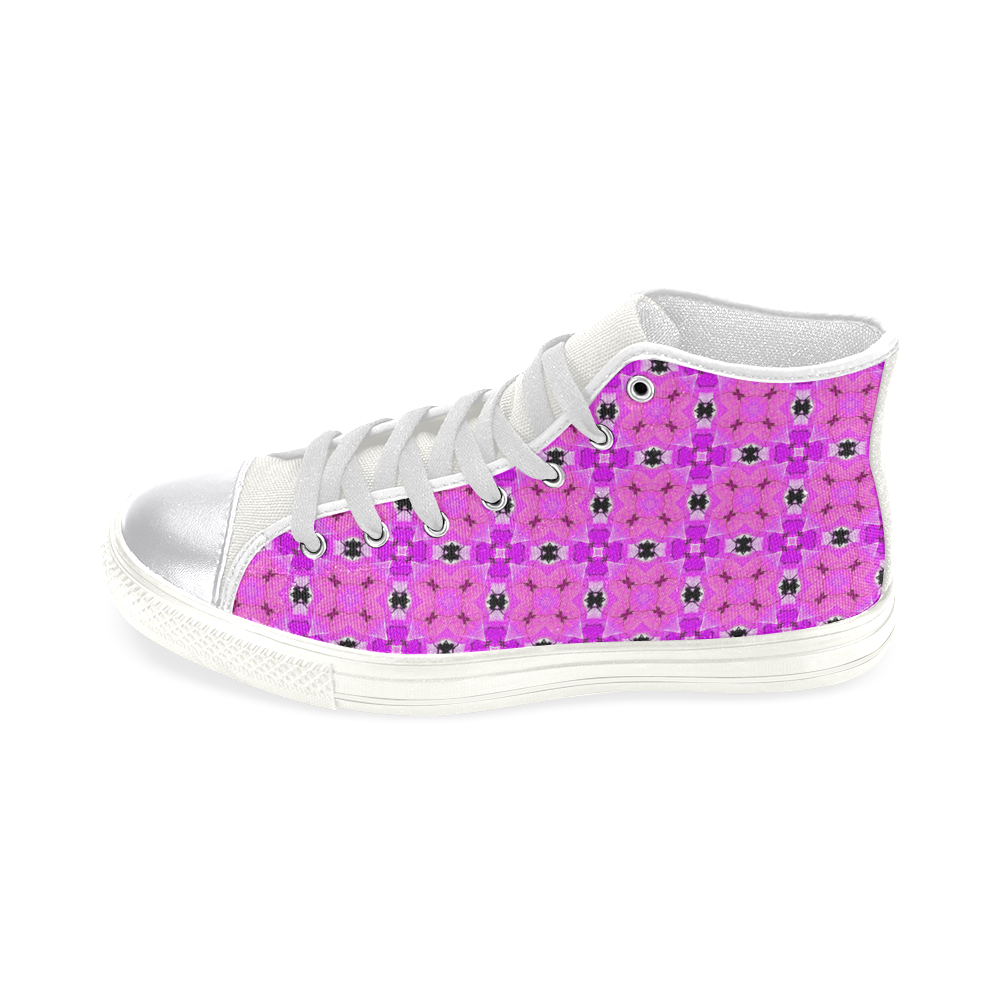 Circle Lattice of Floral Pink Violet Modern Quilt Women's Classic High Top Canvas Shoes (Model 017)