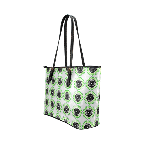 Green and Black Design Pattern Leather Tote Bag/Small (Model 1651)
