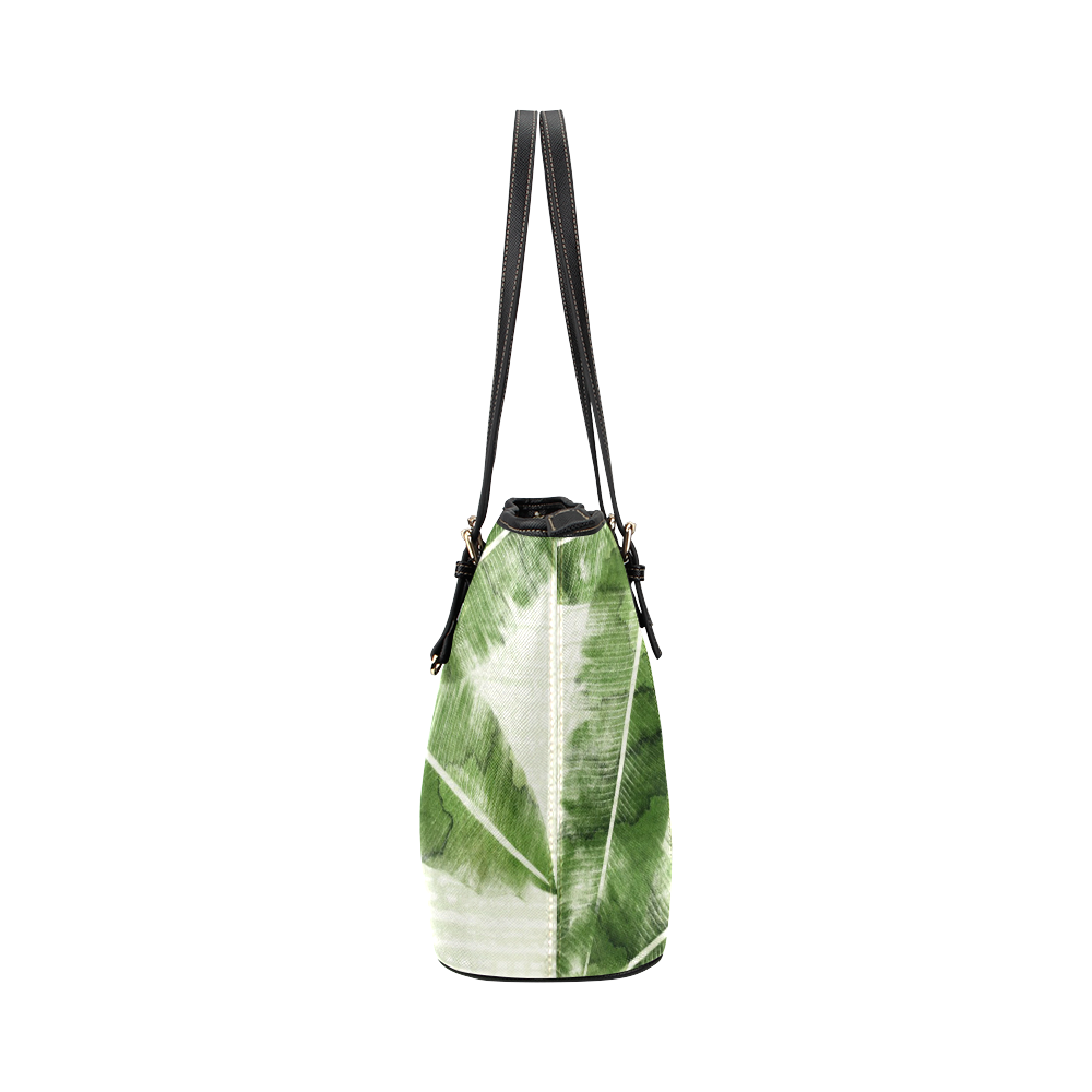 Tropical Bananas Leaves Leather Tote Bag/Large (Model 1651)