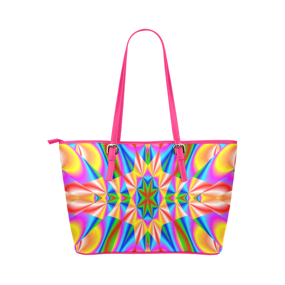 Rainbow Love Kaleidoscope Leather Tote Bag/Large (Model 1651)