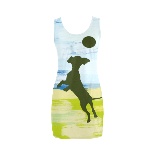 Dog Catching Ball Painting Shape Medea Vest Dress (Model D06)