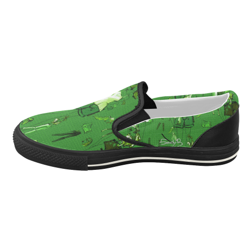 Green and Black Fashion Women's Slip-on Canvas Shoes (Model 019)