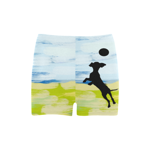 Dog Playing Ball Painting Shape Briseis Skinny Shorts (Model L04)