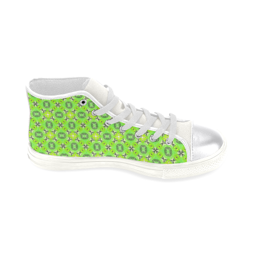 Vibrant Abstract Tropical Lime Foliage Lattice Women's Classic High Top Canvas Shoes (Model 017)