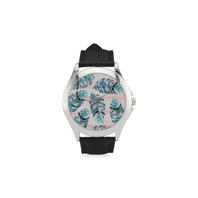 Tropical Leaves Women's Classic Leather Strap Watch(Model 203)