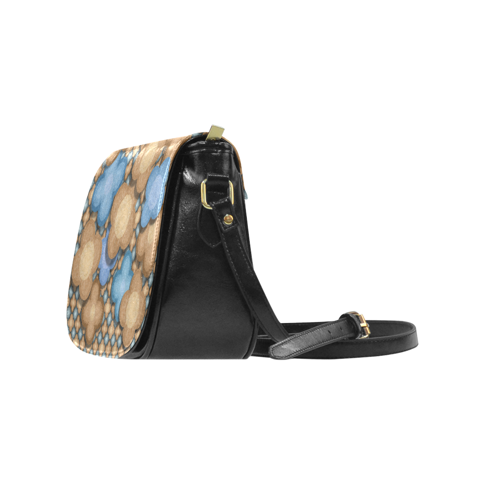 Brown and Blue Floral Classic Saddle Bag/Small (Model 1648)