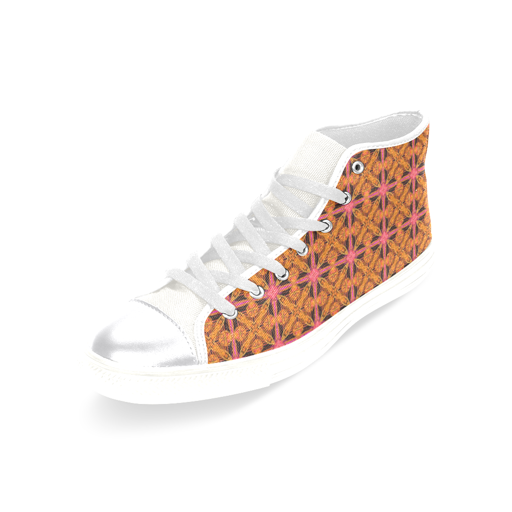 Peach Lattice Abstract Pink Snowflake Star Women's Classic High Top Canvas Shoes (Model 017)