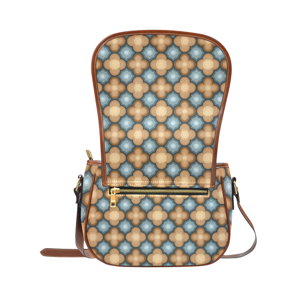 Brown, Blue Floral Pattern Saddle Bag/Small (Model 1649) Full Customization