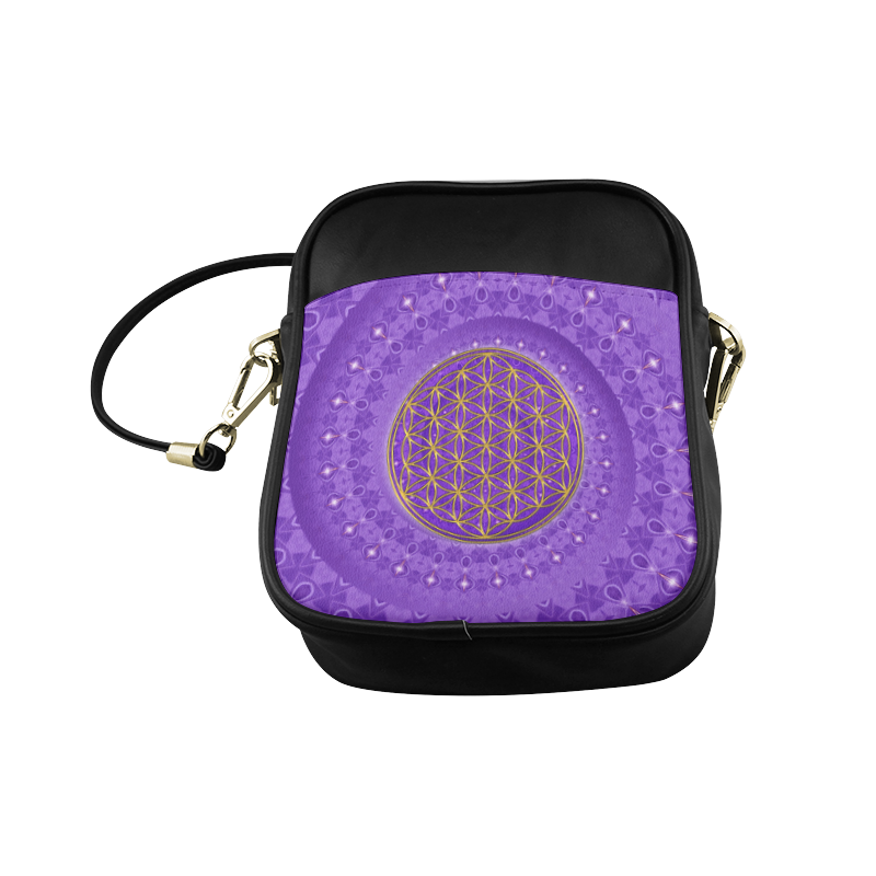 FLOWER OF LIFE gold POWER SPIRAL purple Sling Bag (Model 1627)