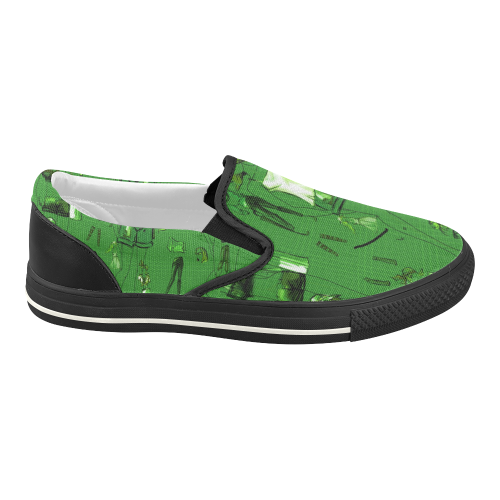 Green and Black Fashion Women's Slip-on Canvas Shoes (Model 019)