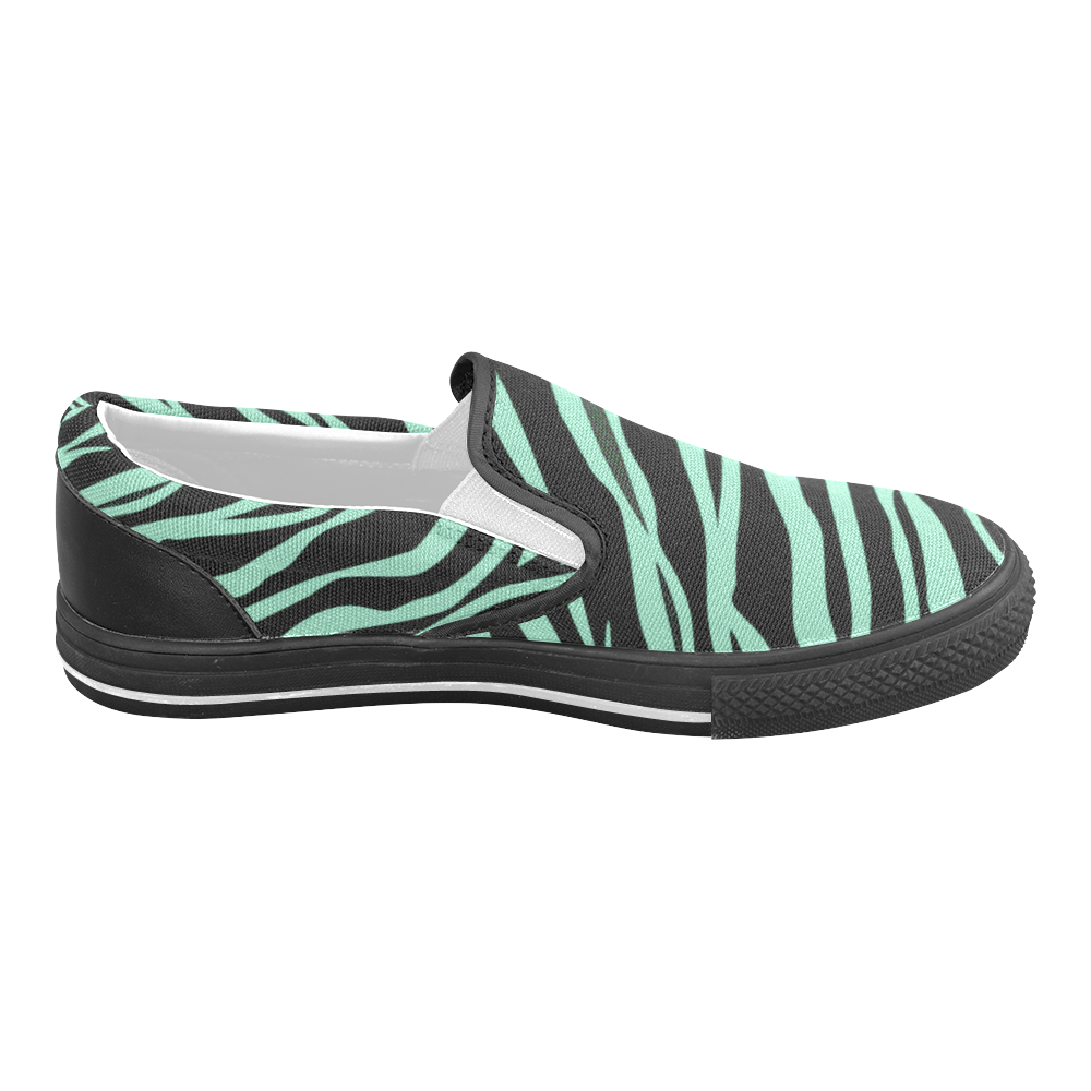 Mint Green Zebra Stripes Women's Unusual Slip-on Canvas Shoes (Model 019)