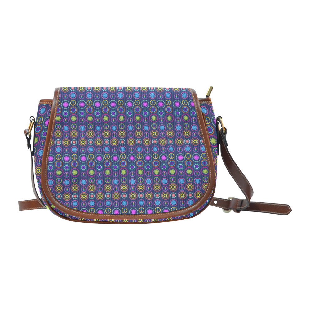 Colorful Geometric Retro Pattern Saddle Bag/Large (Model 1649)