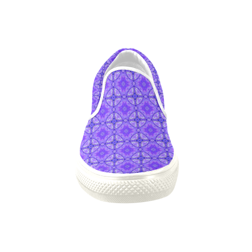 Purple Abstract Flowers, Lattice, Circle Quilt Women's Unusual Slip-on Canvas Shoes (Model 019)