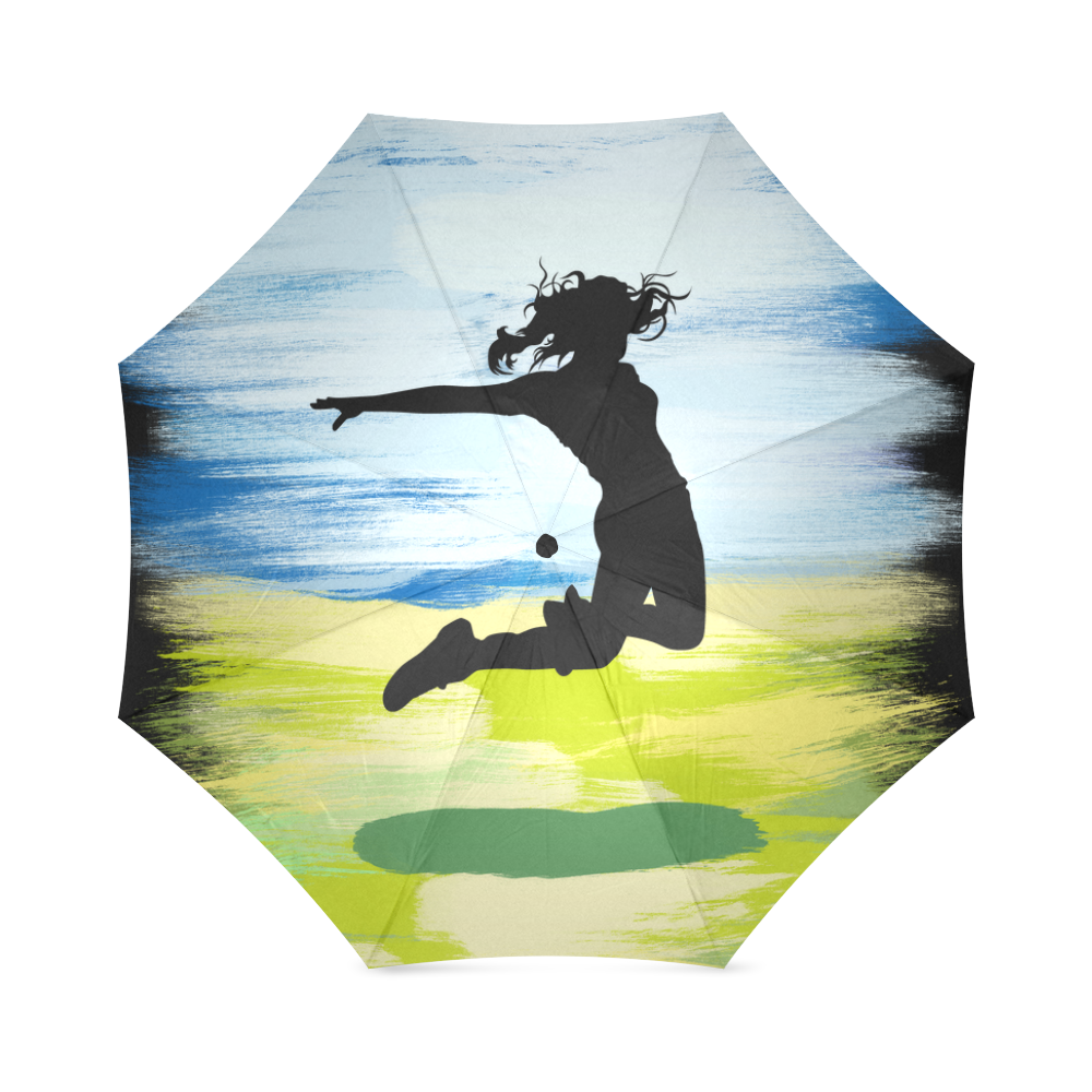 Girl Woman Jump Sky Colorful Painting Shape Foldable Umbrella (Model U01)