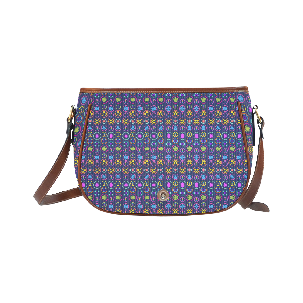 Colorful Geometric Retro Pattern Saddle Bag/Large (Model 1649)