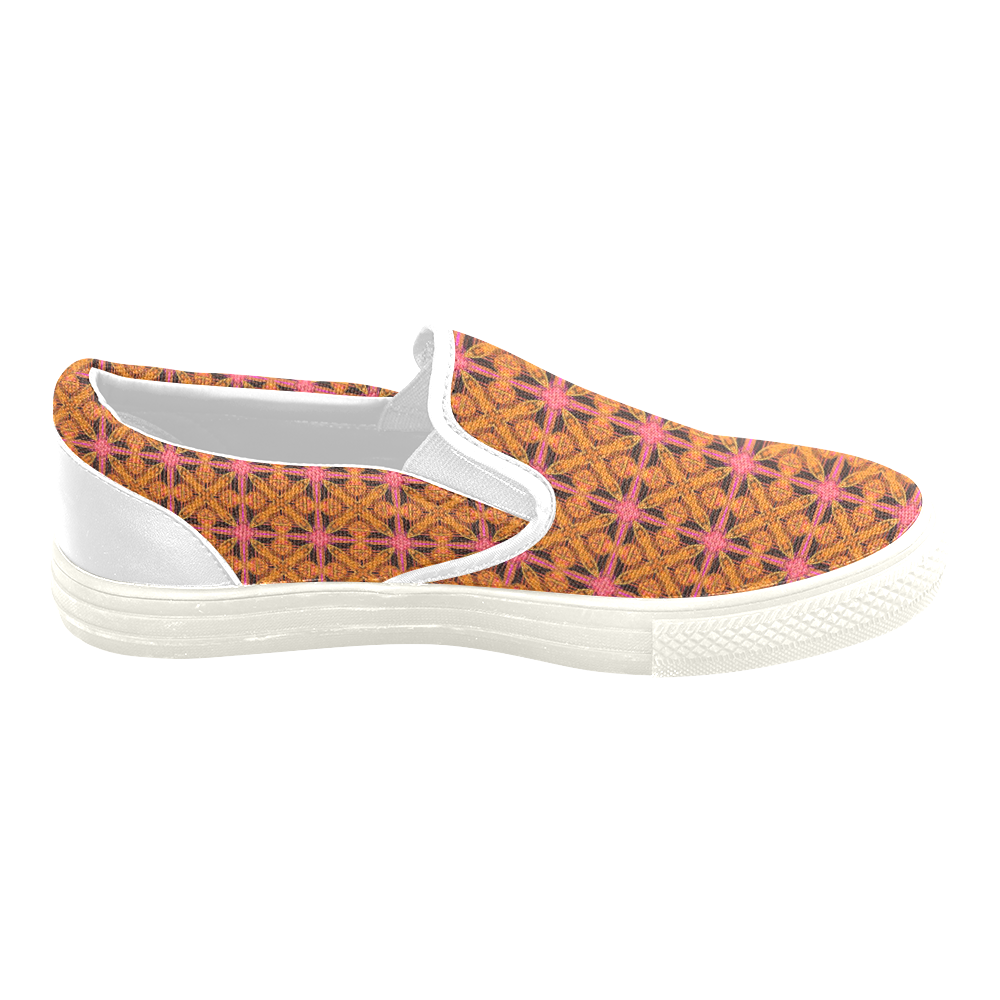 Peach Lattice Abstract Pink Snowflake Star Women's Unusual Slip-on Canvas Shoes (Model 019)