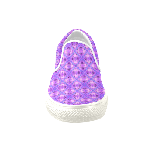Vibrant Abstract Modern Violet Lavender Lattice Women's Unusual Slip-on Canvas Shoes (Model 019)