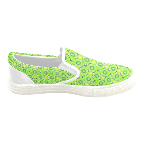 Vibrant Abstract Tropical Lime Foliage Lattice Women's Unusual Slip-on Canvas Shoes (Model 019)
