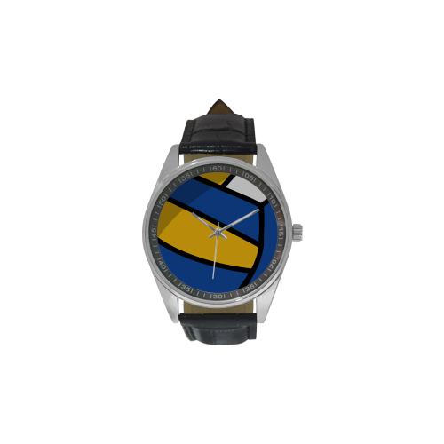 Blue and Yellow Design Men's Casual Leather Strap Watch(Model 211)