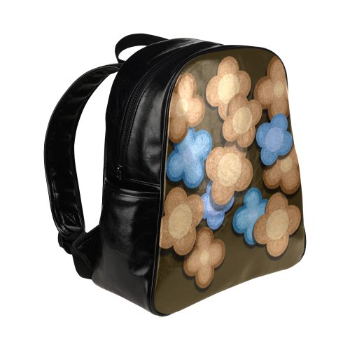 Brown and Blue Flowers Multi-Pockets Backpack (Model 1636)