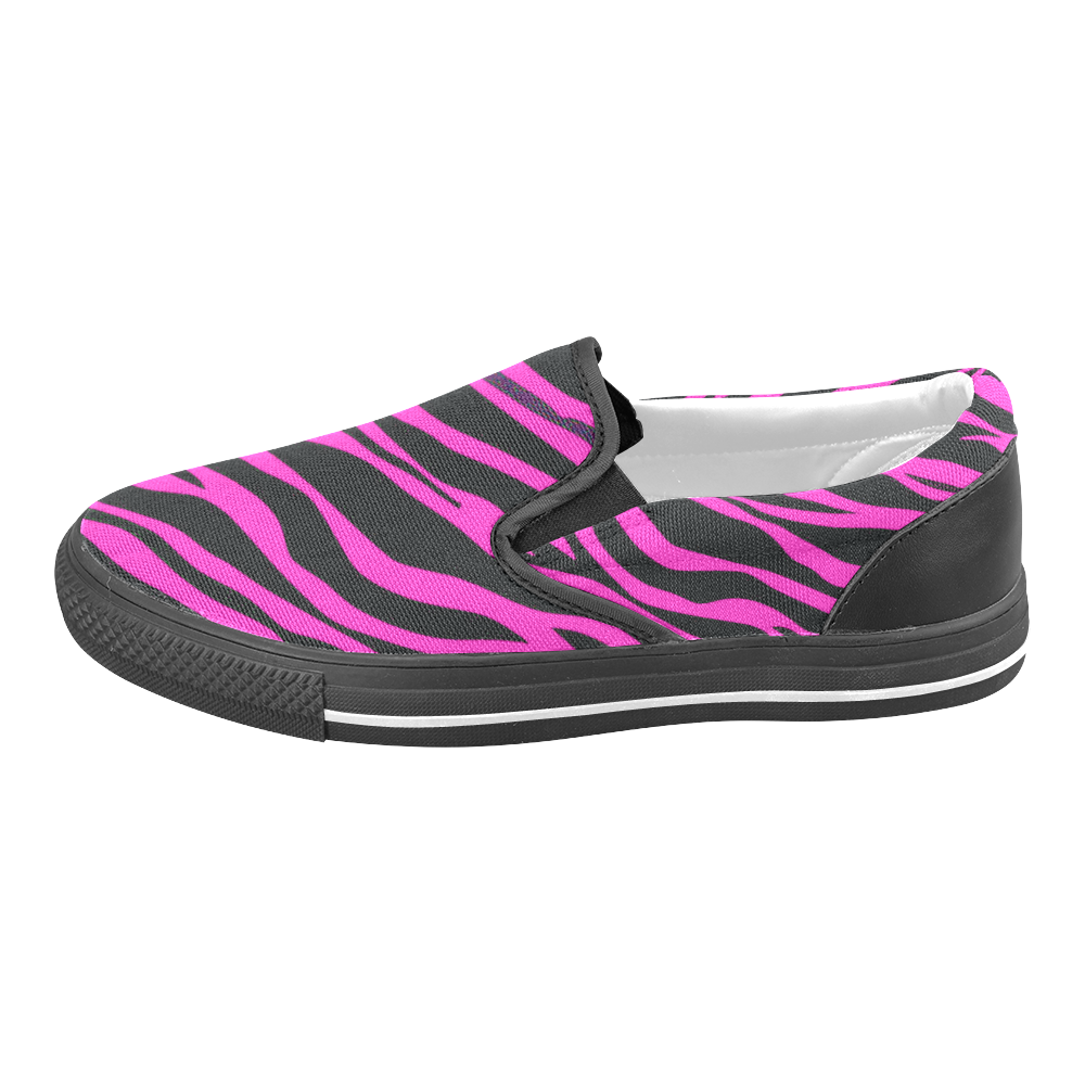 Hot Pink Zebra Stripes Women's Unusual Slip-on Canvas Shoes (Model 019)
