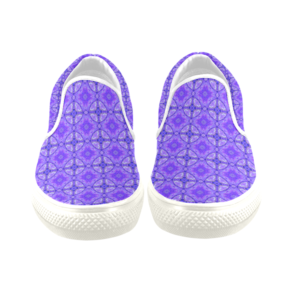 Purple Abstract Flowers, Lattice, Circle Quilt Women's Unusual Slip-on Canvas Shoes (Model 019)