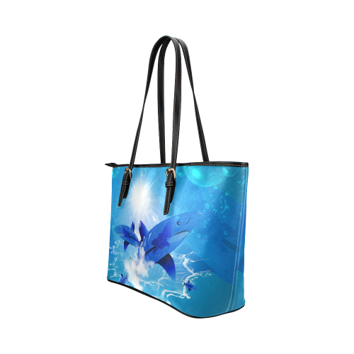 The cartoon sharks Leather Tote Bag/Large (Model 1651)