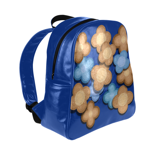 Brown, Blue Flowers Multi-Pockets Backpack (Model 1636)