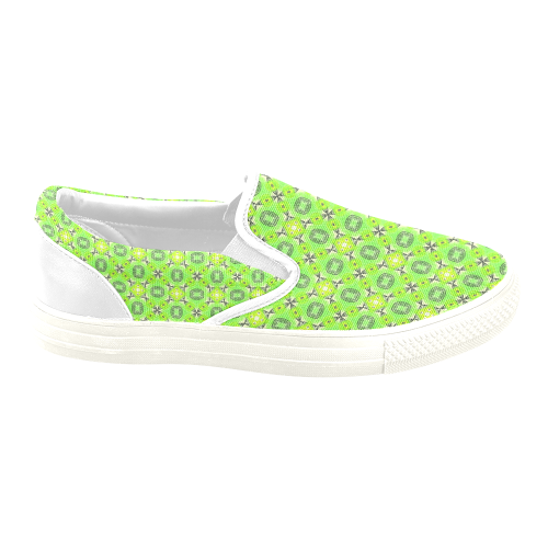Vibrant Abstract Tropical Lime Foliage Lattice Women's Unusual Slip-on Canvas Shoes (Model 019)