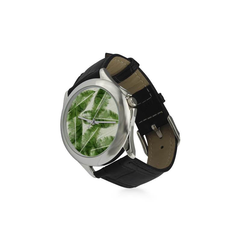 Tropical Bananas Leaves Women's Classic Leather Strap Watch(Model 203)