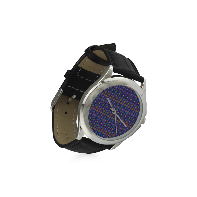 Colorful Geometric Retro Pattern Women's Classic Leather Strap Watch(Model 203)