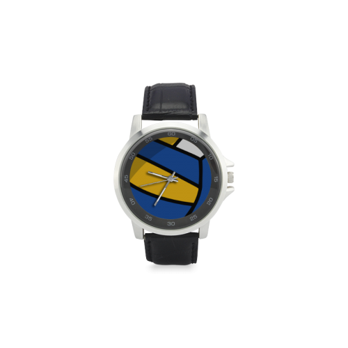 Blue and Yellow Design Unisex Stainless Steel Leather Strap Watch(Model 202)