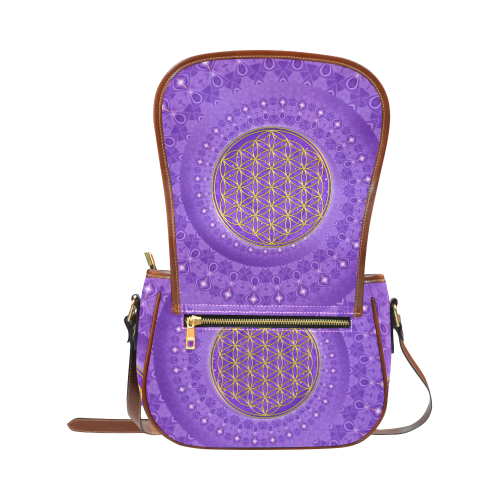 FLOWER OF LIFE gold POWER SPIRAL purple Saddle Bag/Small (Model 1649) Full Customization
