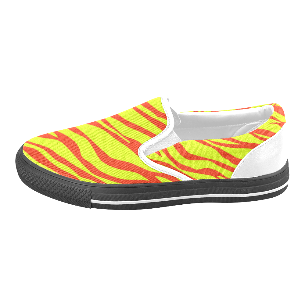 Cherry Red Sunshine Yellow Zebra Stripes Women's Unusual Slip-on Canvas Shoes (Model 019)