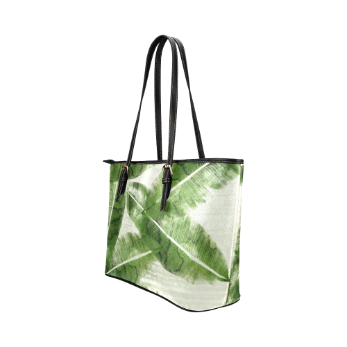 Tropical Bananas Leaves Leather Tote Bag/Large (Model 1651)
