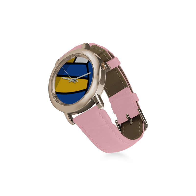 Blue and Yellow Design Women's Rose Gold Leather Strap Watch(Model 201)