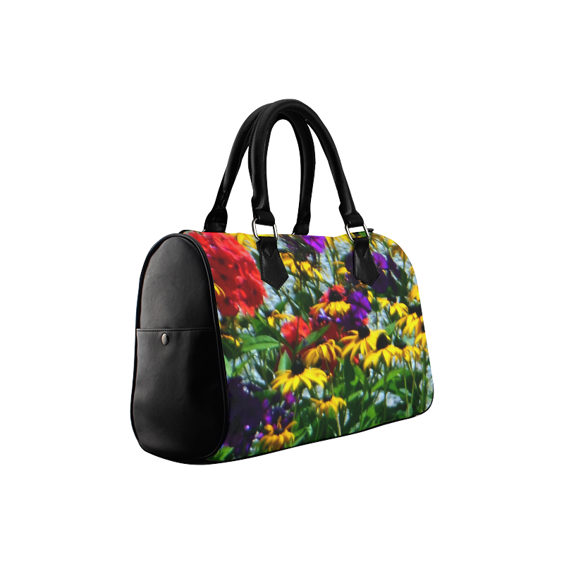 Floral Embroidered Leather Boston Bag