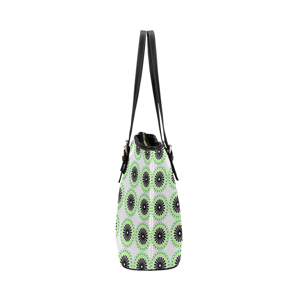 Green and Black Design Pattern Leather Tote Bag/Small (Model 1651)