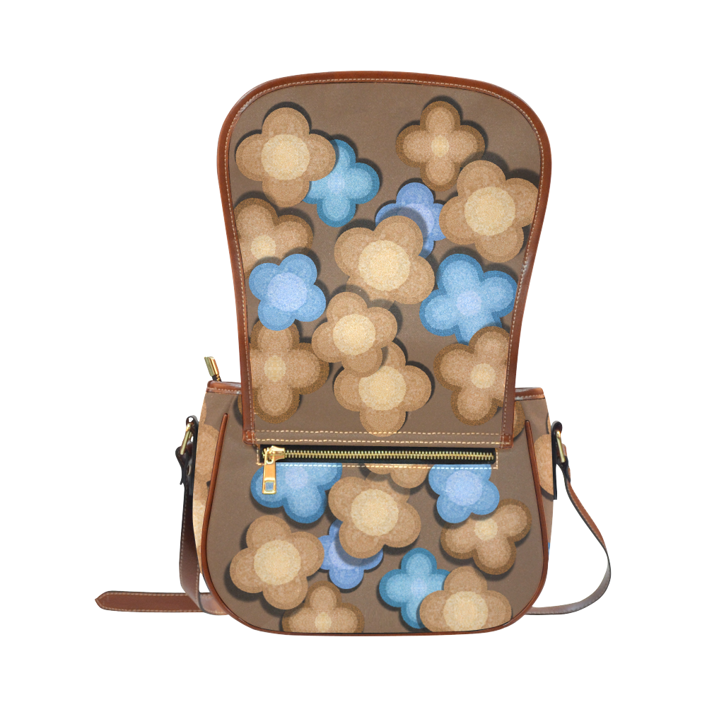 Brown and Blue Flowers Saddle Bag/Small (Model 1649) Full Customization