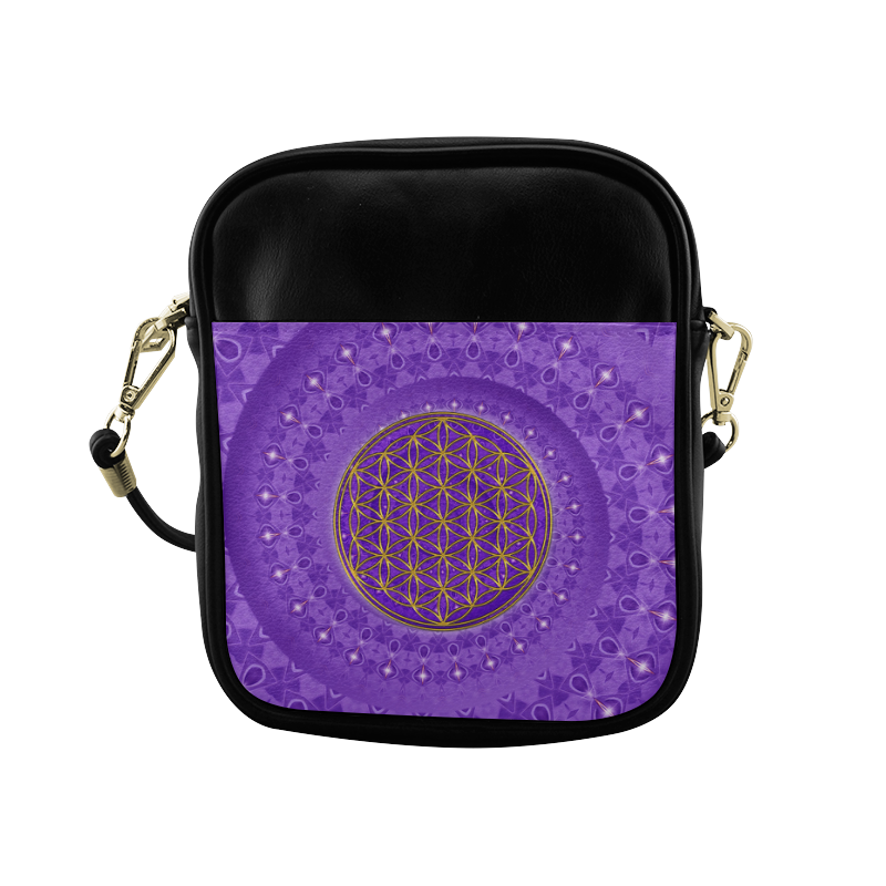 FLOWER OF LIFE gold POWER SPIRAL purple Sling Bag (Model 1627)