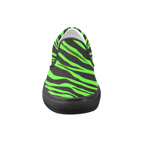 Neon Green Zebra Stripes Women's Unusual Slip-on Canvas Shoes (Model 019)