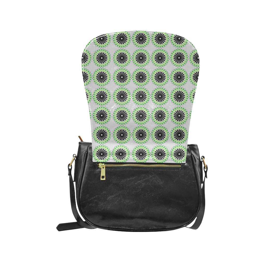 Green and Black Design Pattern Classic Saddle Bag/Small (Model 1648)