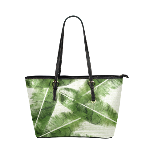Tropical Bananas Leaves Leather Tote Bag/Small (Model 1651)