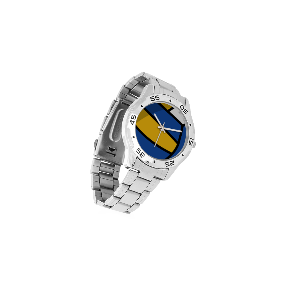 Blue and Yellow Design Men's Stainless Steel Analog Watch(Model 108)