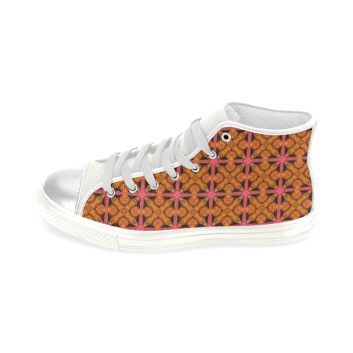 Peach Lattice Abstract Pink Snowflake Star Women's Classic High Top Canvas Shoes (Model 017)