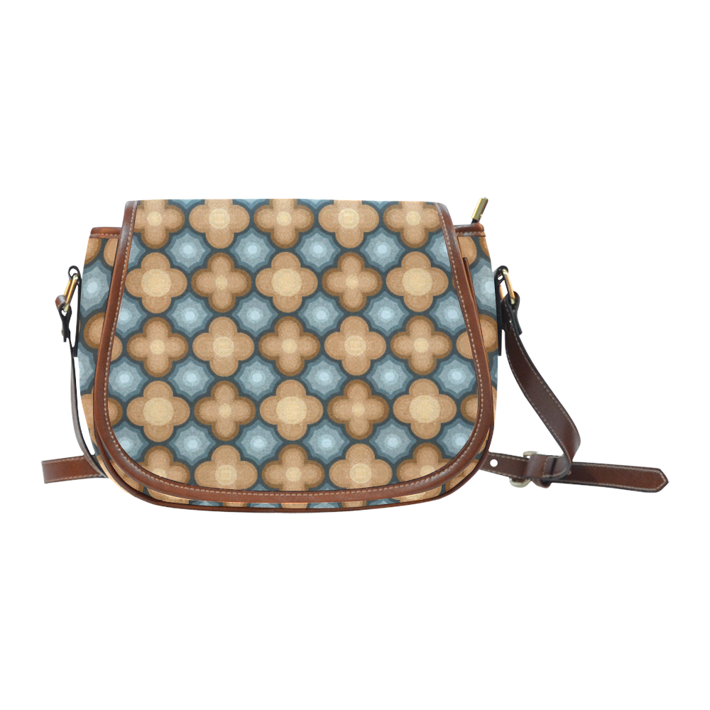 Brown, Blue Floral Pattern Saddle Bag/Large (Model 1649)
